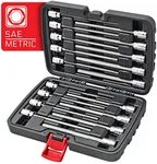 CARBYNE 18 Piece Extra Long Hex (Allen) Bit Socket Set | SAE & Metric, S2 Steel Bits, CrV Sockets, Corrosion Resistance, Durable Storage Case | 1/8''-3/8'' SAE / 3mm-10mm Metric, 3/8" Dr.