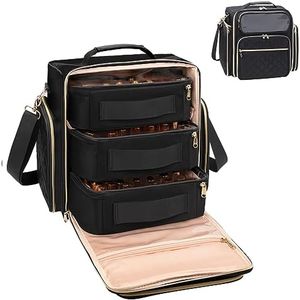 OCHEAL Nail Polish Organizer, Holds Nail Lamp and 75+ Bottles, Nail Polish Holder Case with 3 Individual Pouches Fit Manicure Tools Storage for Manicurist Travel Carrying Bag -Black