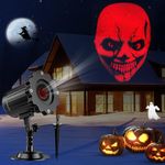 Halloween Projector Lights Outdoor,3D Dynamic Skull Halloween Decorations Light,Clearer Skull HD Patterns,Night Light for Home Window Wall Halloween Decor