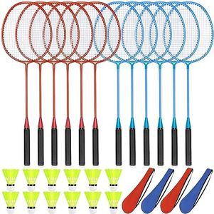 Chitidr 12 Pack Badminton Rackets Set Including 12 Rackets 12 Nylon Shuttlecocks 3 Carry Bag for Outdoor Backyard Games Beginners (Red, Blue)