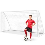 GYMAX Soccer Goal, 12 x 6 FT Soccer Goals for Backyard with All Weather Net, Ground Stake & Zip Ties, Easy Assembly Folding Soccer Frame and Net for Kids School Club Training Practice