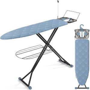 APEXCHASER Ironing Board, Compact Iron Board with Iron Rest and Hanger and Silicone Irons Harness, 7 Adjustable Heights & Extra Thick Cover, Folding Heavy Duty Ironing Board, Blue