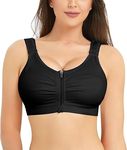 Nebility Zip Front Closure Sports Bra for Women Everyday Support Bra Compression Workout with Adjustable Straps Wirefree Black