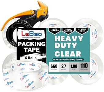 LEBAO Crystal Clear Heavy-Duty Packaging Tape (6rolls), with dispenser, extra-thick BOPP film, strong adhesive, suitable for packaging large items, heavy loads, moving, and sealing; thickness: 2.7 mil