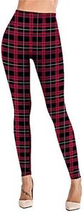 Women Reindeer and Snowflake Printed Leggings Red Plaid Tights Ethnic Tribal Pant Petite S