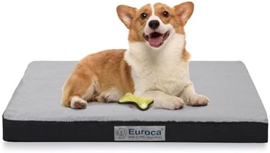 Euroca Orthopedic Memory Foam Dog Bed for Large Dog Crate and Removable Antimicrobial Cover, Odor Control, Waterproof Liner, Anti-Slip Bottom, Large, 35X22X3.35 inches