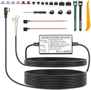 Range Tour Dash Cam Hardwire Kit,12V-24V to 5V Car Dash Camera Charger Power Cord, 3 cores, 4 Types / 8 adapters and 6 fuses, USB-C Hard Wire Kit Fuse for Dash Cam