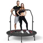 CLORIS Foldable Mini Trampoline-5 Height Adjust Load 500 lbs Cardio Exercise Trampoline, Thick Steel Spring Fitness Workout Rebounder Trampoline with Handle Handrail Kids Adults Indoor Outdoor Garden