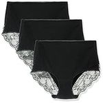 LIQQY Women's 3 or 4 Pack Comfort Cotton Lace Coverage Full Rise Briefs Knickers Underwear (Black, Medium)