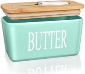 KAIBARE Butter Dish for 1 LB of Canadian Butter, Porcelain Butter Keeper Fit a Whole Pound Block of Butter, Ceramic Butter Storage for Countertop, Butter Container, Color: Green