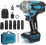 700 Nm Battery Impact Wrench Compatible with Makita 18 V Battery, 1/2 Inch Brushless Impact Wrench with 6 Sockets, Rotary Impact Wrench Axle Wrench (without Battery) (700 NB)