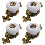 Kelier Retro Ceramic Cabinet Knobs, [4 Pack] Vintage Antique Drawer Knobs with Bronze Backplate, Cabinet Pull Handles for Kitchen/Dresser/Cupboard/Wardrobe (White, 4 Pieces)