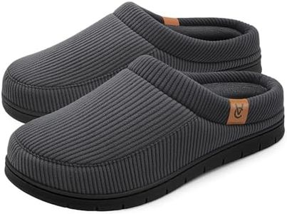 VeraCosy Men's Moccasin Slippers Comfy Soft Durable Slip-on Indoor Memory Foam House Shoes Charcoal Dark Gray, 9-10 US