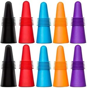 10 piezas de tapones para vino, CNYMANY reemplazo de sellador de botella de silicona reutilizable con tapa de agarre para corcho para mantener el vino fresco - rojo, azul, naranja, púrpura, negro
