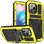 MIYIYQP for iPhone 14 Pro Max 5G Case, Aluminum Metal Gorilla Glass Waterproof Shockproof Military Heavy Duty Sturdy Protector Cover Hard Case Yellow