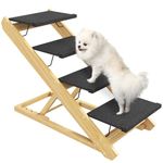 PawHut Dog Steps Dog Ramp, 4-Step Adjustable Height Pet Stairs for Large Sized Dogs, Foldable Dog Stairs for Bed Sofa, with Non-slip Surface