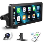 HOTPEAK Wireless Car Stereo for Apple Carplay Android Auto with 1080p Backup Camera,Portable 6.86" Car Play Screen Map Navigation Hands-free Calling MirrorLink/Siri/FM/AUX