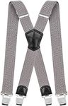 Decalen Mens Braces with Very Strong Metal Clips Wide 4 cm 1.5 inch Heavy Duty Suspenders One Size Fits All Men and Women Adjustable and Elastic X Form (Light Silver)