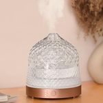 Levoair Glass Dome Essential Oil Diffuser with Glass Reservoir & Wood Base-Plastic Free, 200ml Ultrasonic Glass Diffusers for Aromatherapy with Timer 7 Color Light Auto-Off for Home Office Yoga Gift, DN-851