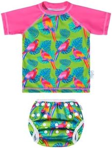 babygoal Baby Girl Swimsuit 2-Piece for 0-12 Months Infants, Bathing Suit Swim Diaper with Matching Top Short Sleeves Swimwear for Swim Lessons and Beach-Parrot Design