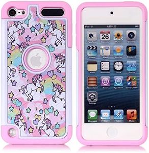 Case Town Compatible with iPod Touch 5,6th, iPod 7th Generation Case, Rainbow Unicorn Pattern Shockproof Studded Rhinestone Crystal Bling Hybrid Case Silicone Armor for Apple iPod Touch 5 6th