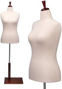 VINGLI Female Dress Form, Mannequin Torso Body with Adjustable Wood Stand for Dress Display Clothes Design, Pinnable Manikin (White, 10-12)