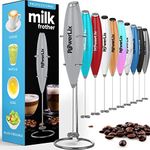 PowerLix Milk Frother Handheld Battery Operated Electric Whisk Foam Maker For Coffee, Latte, Cappuccino, Hot Chocolate, Durable Mini Drink Mixer With Stainless Steel Stand Included (Grey)