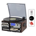 All in One Vintage 3 Speed Vinyl Record Player with Built-in Speakers,Bluetooth in/Out Turntable,CD Player/Cassette/USB/TF Card,AUX in,FM/AM Radio,RCA Out,Recording