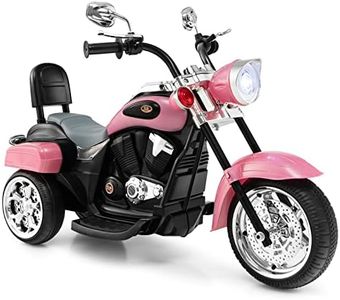 OLAKIDS Kids Electric Motorcycle, 6V Battery Powered Ride on Chopper Motorcycle with Music, Horn, Headlights, 3 Training Wheels Electric Motorcycle for Children (Pink)