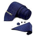 LOUIS STITCH Mens Marine Blue Italian Silk Necktie Set Incl Pocket Square Cufflinks Golden Tiepin Brooch American Style Formal Tie Gift Set for Men (BU037GP)