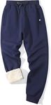 Flygo Men's Winter Warm Fleece Jogger Pants Sherpa Lined Sweatpants Active Track Pants, Navy, Large