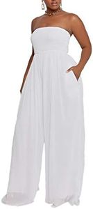 Ophestin Women's Strapless Tube Wide Leg Jumpsuits Smocked Women Jumpsuits Dressy Casual Flowy One Piece Jumpsuits Rompers White XL