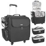 Relavel Rolling Makeup Train Case with 4 Wheels, Hairstylist Traveling Bag with Adjustable Dividers & Heat Insulation Full Layer, Hair Tools Cosmetics Storage Organizer Trolley Suitcase Makeup Cart