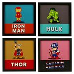 Indianara 4 Piece Set of Framed Wall Hanging Kids Room Decor Iron Man Hulk Thor Captain America Art Prints 8.7 INCH X 8.7 INCH Without Glass(multicolor898)