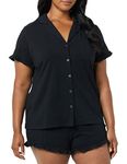 Amazon Essentials Women's Cotton Modal Piped Notch Collar Pajama Set (Available in Plus Size), Black, X-Large