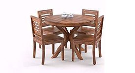 Krishna Wood Decor Standard Solid Wooden Sheesham Teak Wood Round Dining Table 4 Seater | Round Table with 4 Chairs | (Wood bron)