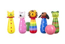 Animal Wooden Skittles - Bowling Set Skittles Game for Kids, Indoor and Garden Toys - Wooden Toys for 3 Year Olds, Toddler - Early Development & Activity Toys by Orange Tree Toys