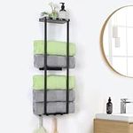 BONVIDA Towel Racks for Bathroom, Wall Mounted Towel Storage with Top Shelf & 4 Hooks, Suitable for Rolled or Folded Bath and Hand Towels (Black)