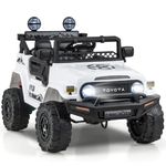 GYMAX Kids Ride on Car, 12V Licensed Toyota FJ Car with Remote Control, Lights, Music, Horn, Wireless, USB, Shock Suspension & Slow Start, Children Electric Off Road Truck for 3 Years Old + (White)