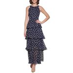 Tommy Hilfiger Womens Floral Tiered Maxi Dress Sky Captain/Ivory 16, Sky Captain/Ivory, 16