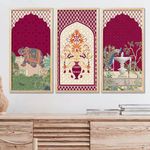 walllane Madhubani Indian Art Wall Décor Paintings | Painting for wall Decoration | Madhubani Art Painting with Frame for Living Room set of 3 (10x19 inch, E)