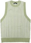 Allegra K Women's Round Neck Vest Sleeveless Houndstooth Plaid Knitted Sweater Green X-Large