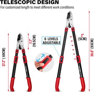 HAUTMEC Telescopic Anvil Loppers 70-95cm – Heavy Duty Pruning, 5cm Cut