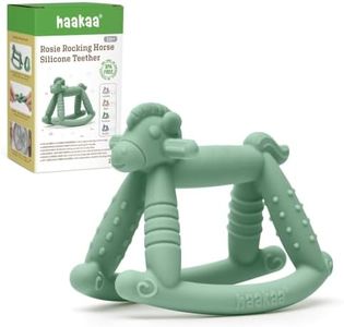 haakaa Silicone Baby Teether Toys, Rosie Rocking Horse Shape with Multiple Textured Surfaces for Gum Massage, Easy to Grip and Chew - Pea Green