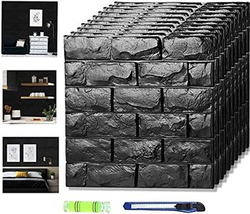 3D Wall Panels Stick and Peel, Black Brick Printable 3D Wallpaper Stick and Peel Self Adhesive Waterproof Foam Faux Brick Paneling for Bedroom, Bathroom, Kitchen, Fireplace (11, Black)