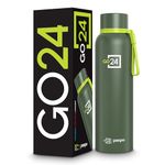 Go24 pexpo Insulated Water Bottle 1 LTR, Stainless Steel Leak Proof Flask, 24 Hours Hot & Cold, BPA Free Bottle for Gym, Office, Travel, 2-Year Warranty |Bravo 1000| Military Green