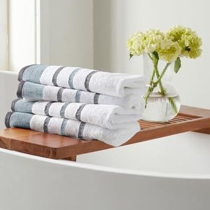 Decorative Hand Towel Set - Combed Cotton 4 Pack 26x16 Hand Towel Set - Luxurious, Ultra-Soft, Durable Towels for Bathroom Decor (Eucalyptus/Grey)