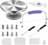 Maxkon Aluminium Alloy Revolving Cake Stand 30cm Cake Turntable Stand 26Pcs Decorating Kit Supplies Baking Tools Rotating Stand Icing Piping Nozzle Spatula Cutter Pastry Bag Scraper