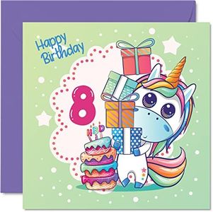 Tarjeta cumpleaños niña 8 años, tarjeta cumpleaños mágica unicornio, tarjeta felicitación cumpleaños niña 8 años, tarjetas cumpleaños niña, tarjetas felicitación 145 mm x 145 mm hija, sobrina, nieta