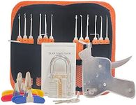 YQLEISHI 27-Piece Lock Picking Set with Zipper Bag, Lock Pick Gun and 6 Piece Padlock Shim, Transparent Training Locks, Extractor Tool for Beginner and Locksmith Training (Orange)